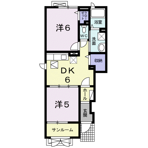 エアリーヒル1(2DK/1階)の間取り写真