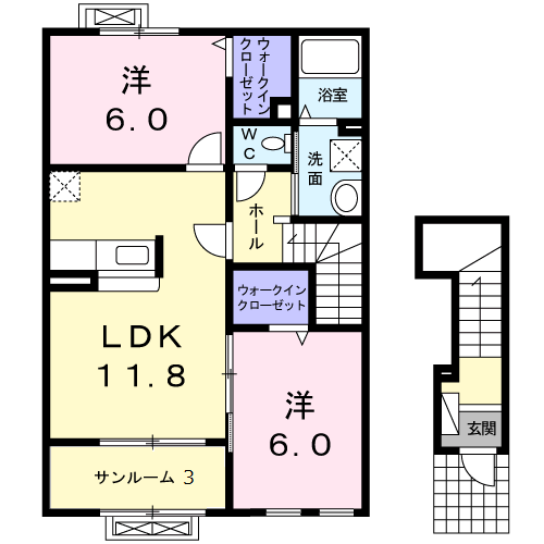 カンパーヌⅡ(2LDK/2階)の間取り写真