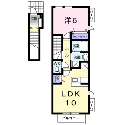 クレディ・メゾン(1LDK/2階)の間取り写真