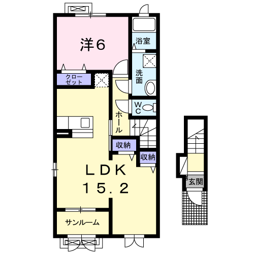 シンシア(1LDK/2階)の間取り写真