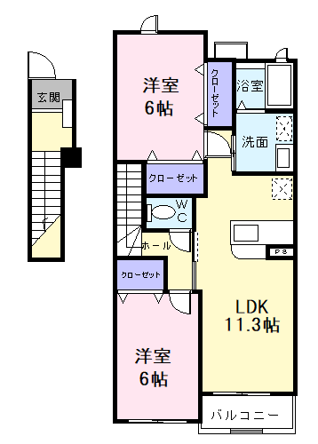 グレース・ガーデンⅢ(2LDK/2階)の間取り写真