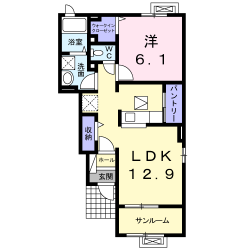 レーヴ Ⅱ(1LDK/1階)の間取り写真