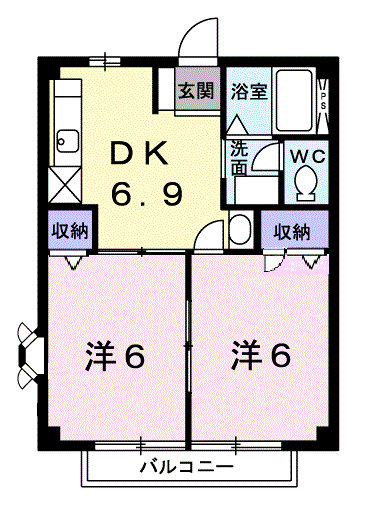 URBANステート迎山A(2DK/1階)の間取り写真