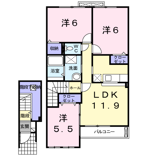 シーダー天王B(3LDK/2階)の間取り写真