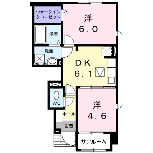 イースト・デュオⅠ(2DK/1階)の間取り写真