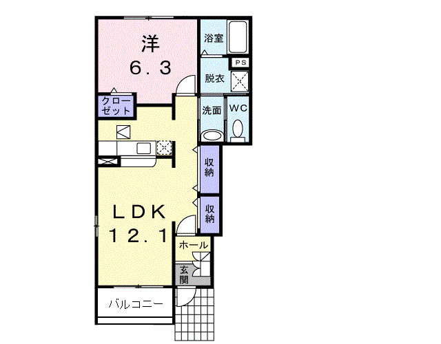 サニーヒルズA(1LDK/1階)の間取り写真