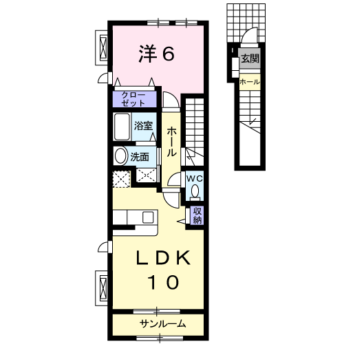 ブリーゼ元町Ⅱ(1LDK/2階)の間取り写真