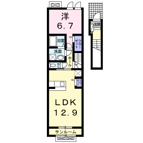 ジャルダン・デ・アンジュ(1LDK/2階)の間取り写真