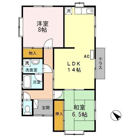 奥羽本線 秋田駅 バス乗車時間：15分 太田町バス停で下車 徒歩13分 1階建 築34年(2LDK)の間取り写真