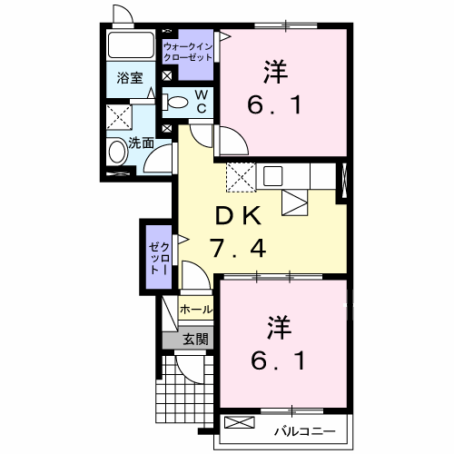 インターハイムⅡ(2DK/1階)の間取り写真