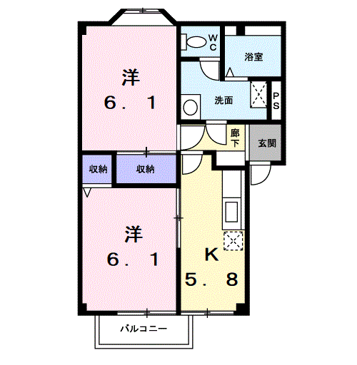 フラワーガーデン2(2K/2階)の間取り写真