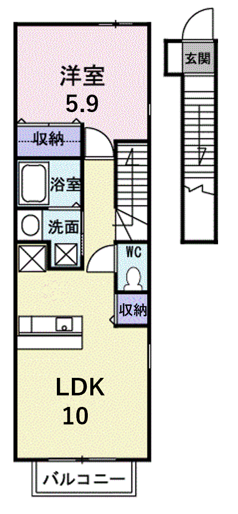 ビエント紫風Ⅴ(1LDK/2階)の間取り写真