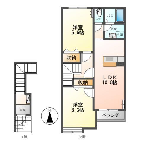 パラゾ堰越(2LDK/2階)の間取り写真