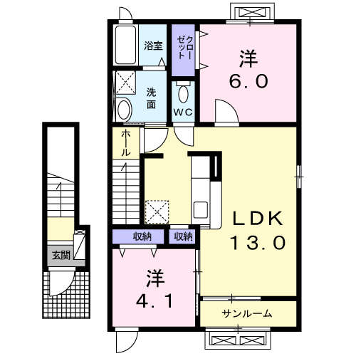 花輪線 東大館駅 徒歩23分 2階建 築7年(2LDK/2階)の間取り写真