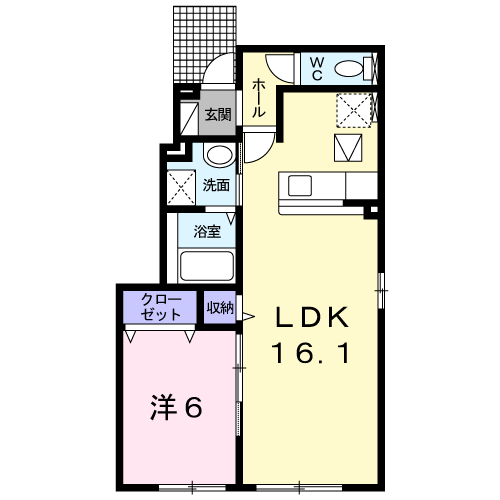 フレスクーラカーサB(1LDK/1階)の間取り写真