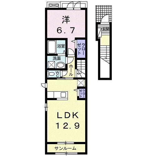 サンライゼ桜Ⅰ(1LDK/2階)の間取り写真