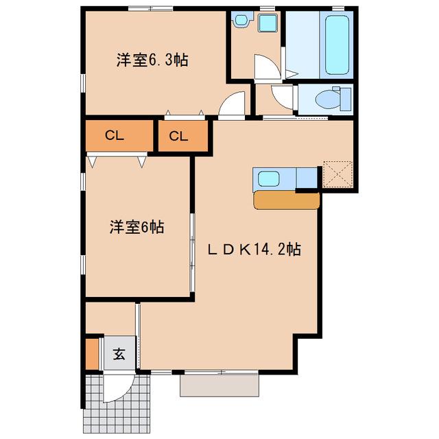 アルドールⅡ(2LDK/1階)の間取り写真