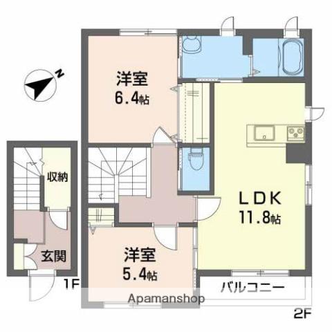 シャーメゾン楢山B(2LDK/2階)の間取り写真
