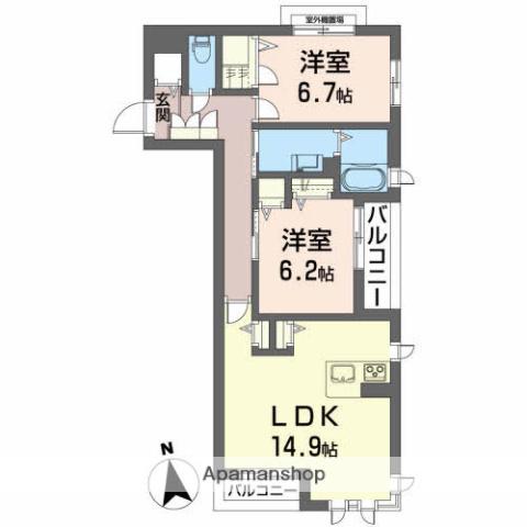 セントリビエ八橋(2LDK/3階)の間取り写真