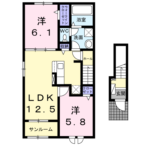 KAZAGURUMA Ⅰ(2LDK/2階)の間取り写真
