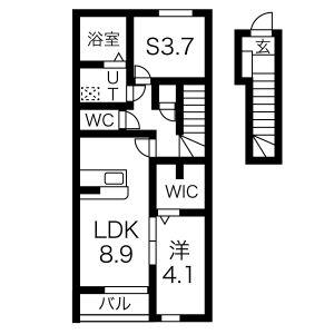 K.COURT(1SLDK/2階)の間取り写真