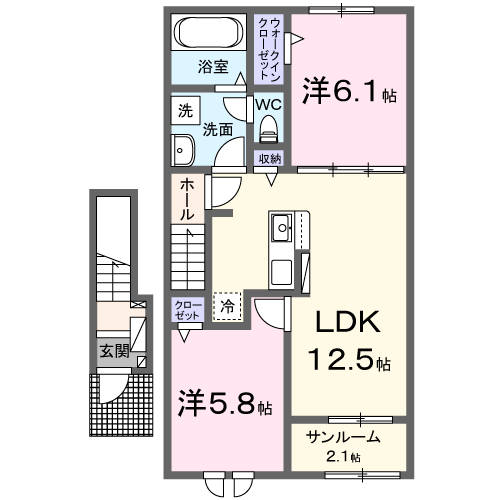 アトール Ⅲ(2LDK/2階)の間取り写真