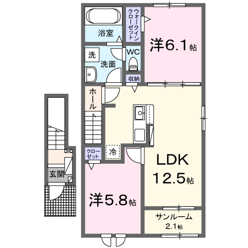 アトール Ⅲ(2LDK/2階)の間取り写真