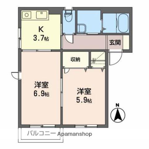 ヴィラージュC(2K/1階)の間取り写真