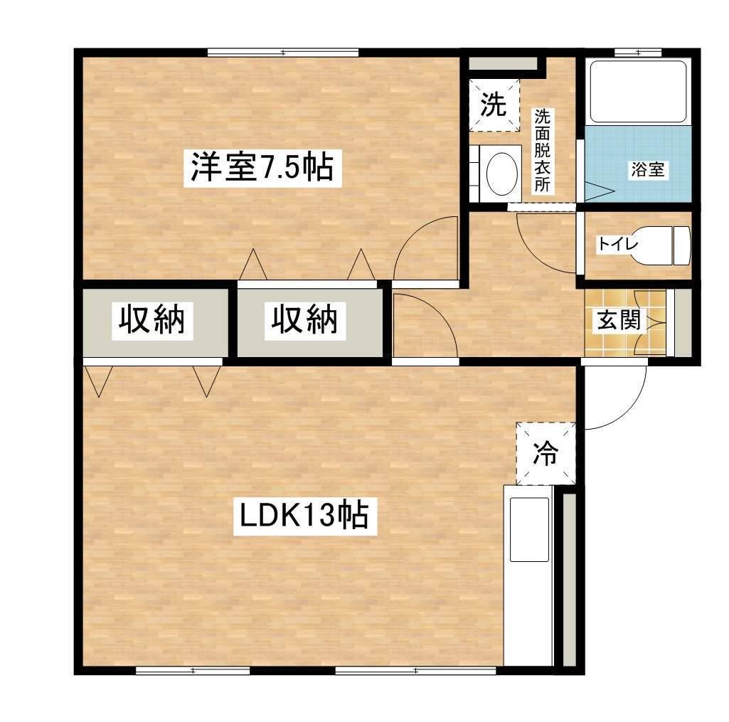 アムール平城下(1LDK/1階)の間取り写真