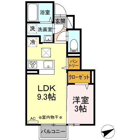 リヴィエールⅢ(1LDK/1階)の間取り写真