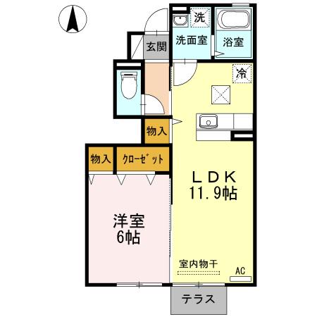 ロワールⅢ(1LDK/1階)の間取り写真