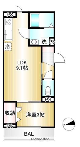 VERANO MAR(1LDK/2階)の間取り写真