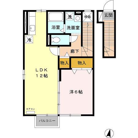 グランモアさくらA(1LDK/2階)の間取り写真