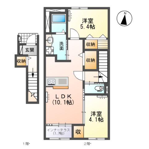 ソレイユⅡ(2LDK/2階)の間取り写真
