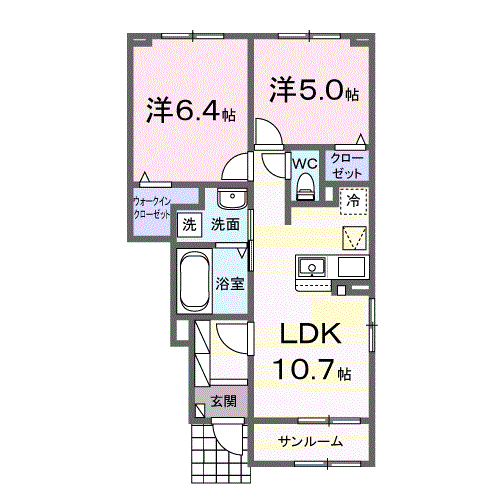 ニューライズハッピー(2LDK/1階)の間取り写真