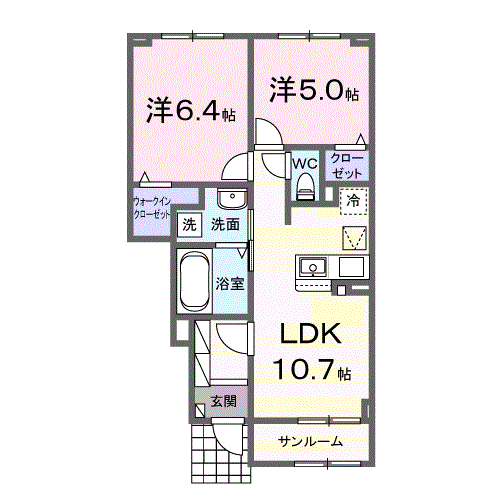 ニューライズハッピー(2LDK/1階)の間取り写真
