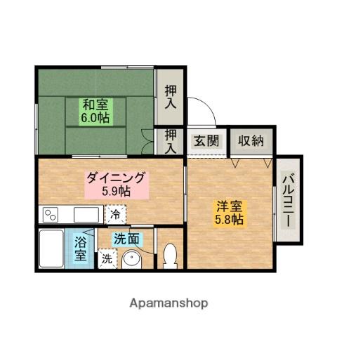 ジョイハウス蓮沼B(2DK/2階)の間取り写真