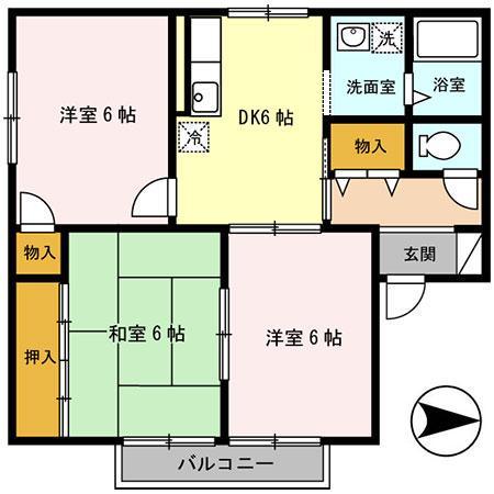 ラフィネ九(3DK/1階)の間取り写真