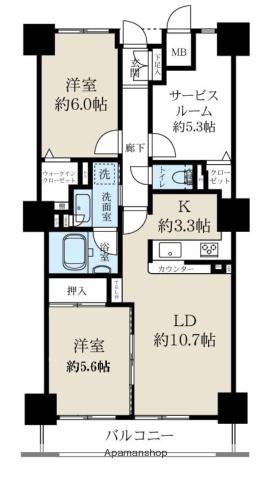 ベルドゥムールランドマーク秋田(3LDK/8階)の間取り写真