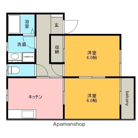 サンドミニアムイサノⅡ(2DK/2階)の間取り写真