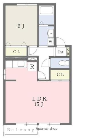 セジュールパレス B(2DK/1階)の間取り写真