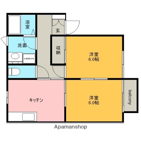 サンドミニアムイサノⅠ(2DK/2階)の間取り写真