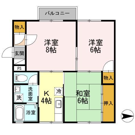 セジュールハミングA(3K/2階)の間取り写真