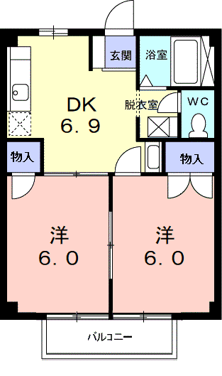 ニューシティ一森Ⅱ(2DK/2階)の間取り写真