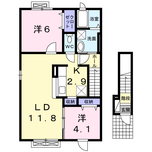 グランディハウスⅡ(2LDK/2階)の間取り写真