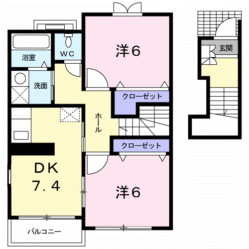 ポラリスⅠ(2DK/2階)の間取り写真