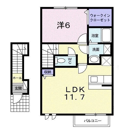 プリムローズ3(1LDK/2階)の間取り写真