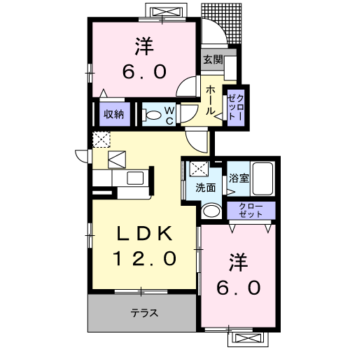 ブローテⅠ(2LDK/1階)の間取り写真