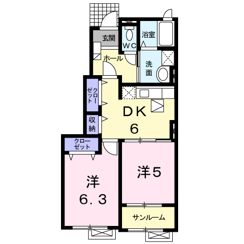 シャルム アヴァンツァート2(2DK/1階)の間取り写真