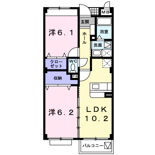 ベルヴェデール(2LDK/3階)の間取り写真